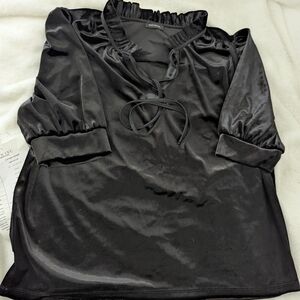 Ann Taylor Black Velvet Tie-Neck Blouse
